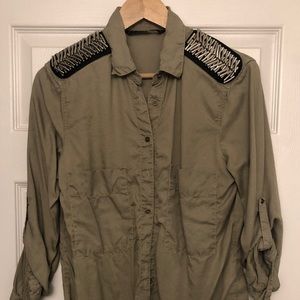 Military green button up shirt from Zara